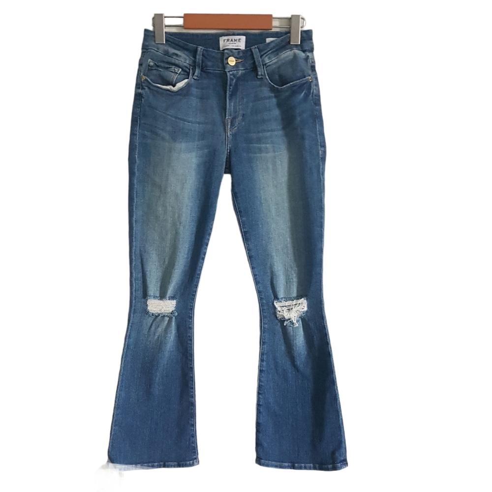 Frame Jeans Le Crop Mini Boot Mid Rise Distressed Short Stretch USA Siz…